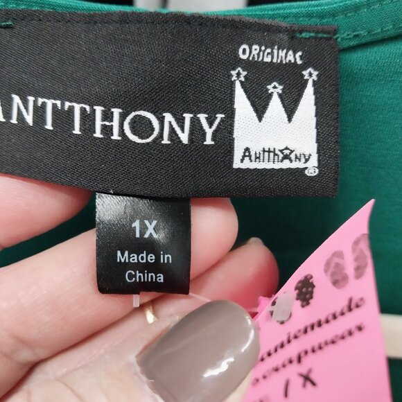 3302 Size 1X Anthony Two Piece Pant Set In Hunter Green and Camel - Picture 9 of 10